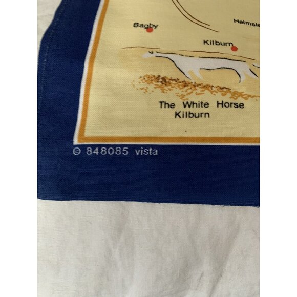Vintage Clive Mayor Yorkshire Made in Britain Tea Towel Blue Souvenir Map Cotton - Picture 3 of 8